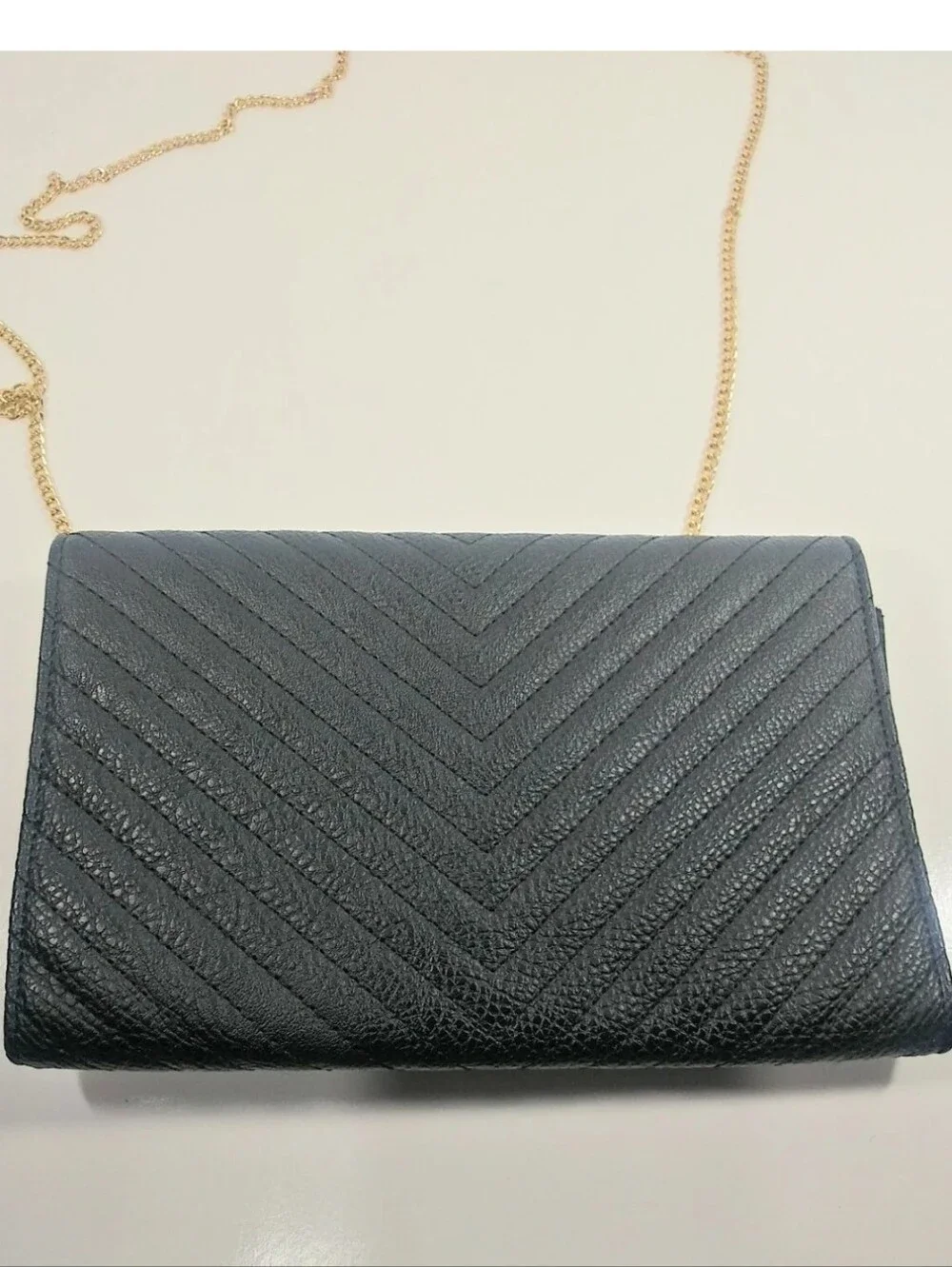 Black Quilted Envelope Crossbody Bag with Gold Chain and Tassel 8 x 11